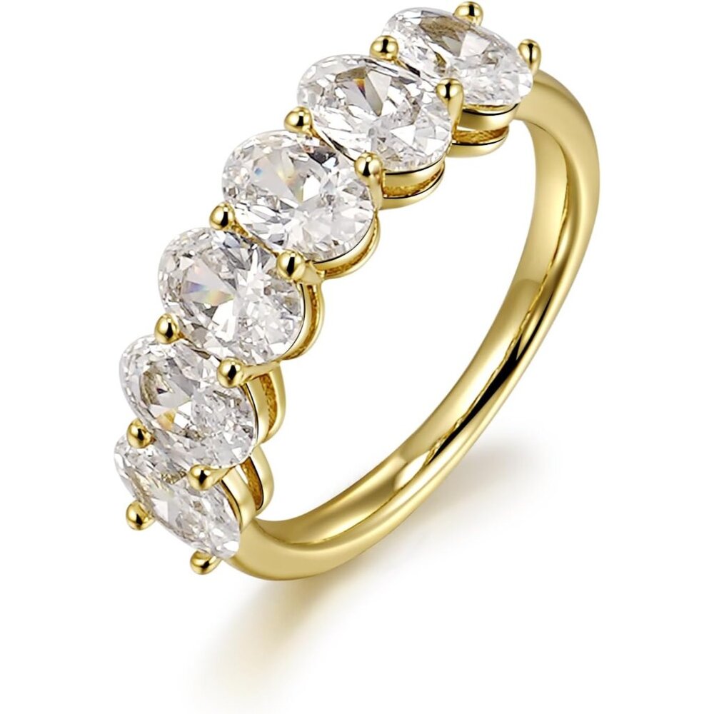 0.5CT CZ Wedding Bands for Women 14K Gold Plated 6-Stone Oval Cut AAAAA Cubic Zi
